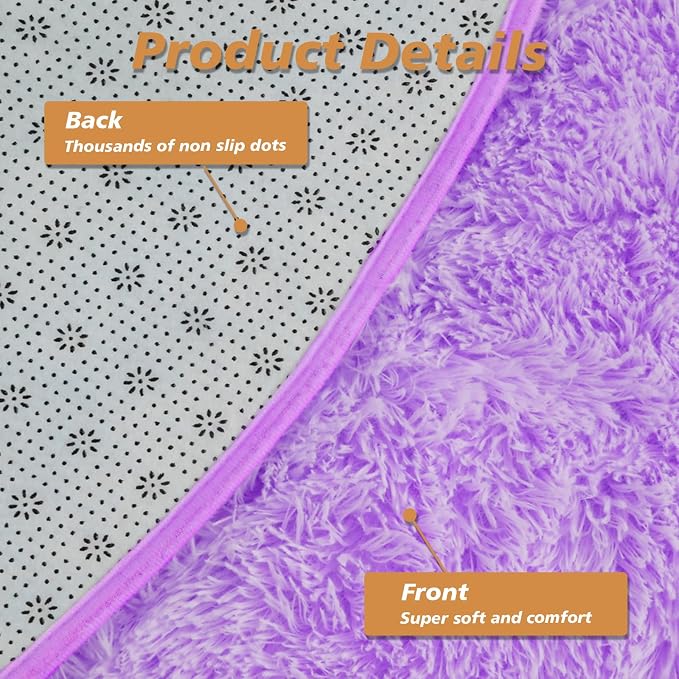 Purple Round Shag Area Rug for Bedroom, Washable Fuzzy Carpet for Room Boys - Image 3