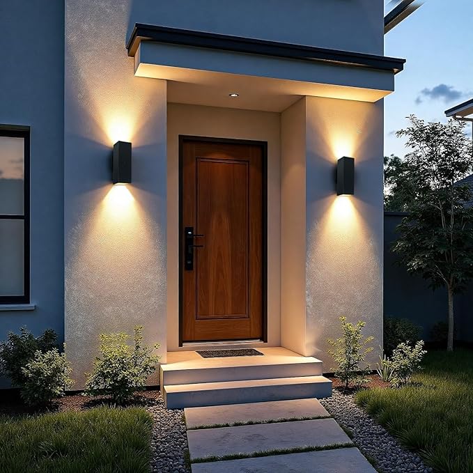 WISELUME Motion Sensor Outdoor Wall Lights, Dusk to Dawn Porch & Patio Sconce with E26 Dimmable LED Bulbs, Black Aluminum Up & Down Exterior Light Fixtures for Garage, Front Door, ETL Listed