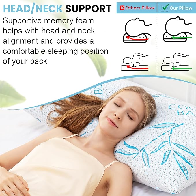 2 Pack King Size Pillows for Sleeping, Cooling Shredded Memory Foam Adjustable Bed Pillow with, Removable/Washable Cover (King 2 Pack)