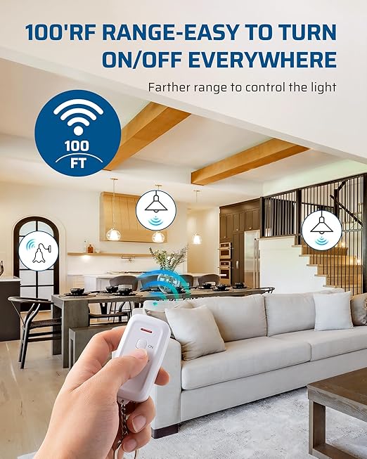 DEWENWILS Remote Control Light Socket, Wireless Remote Control Lamp Bulb Socket with Switch for Pull Chain Light Fixtures, 100FT Range, No Wiring Needed, ETL Listed(Shorter Version)