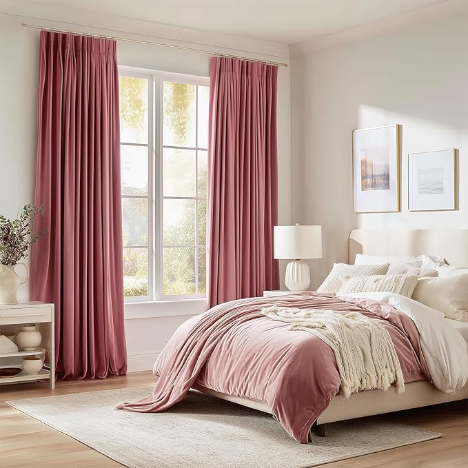 108 Inches Long Dusty Pink Velvet Curtains - Image 6