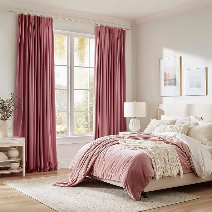102 Inches Long Custom Dusty Rose Soft Velvet Curtains - Image 6