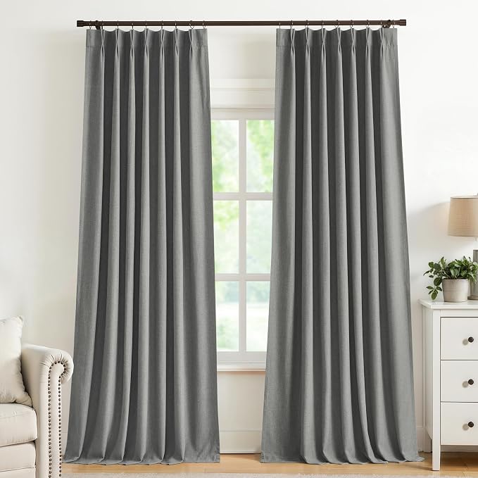 Vision Home Pinch Pleated Dark Grey Blackout Curtains 102 inch Linen Blended by VisionHome