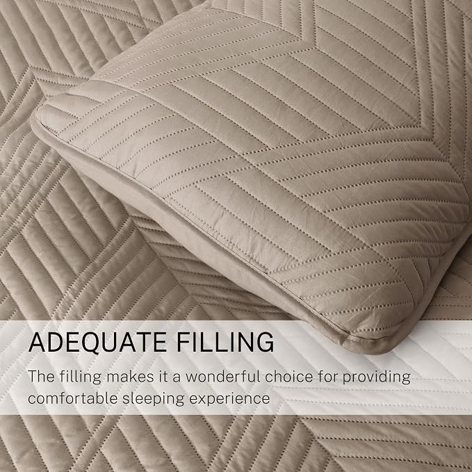 Exclusivo Mezcla Ultrasonic Full Queen Quilt Bedding Set, Taupe | Lightweight - Image 6