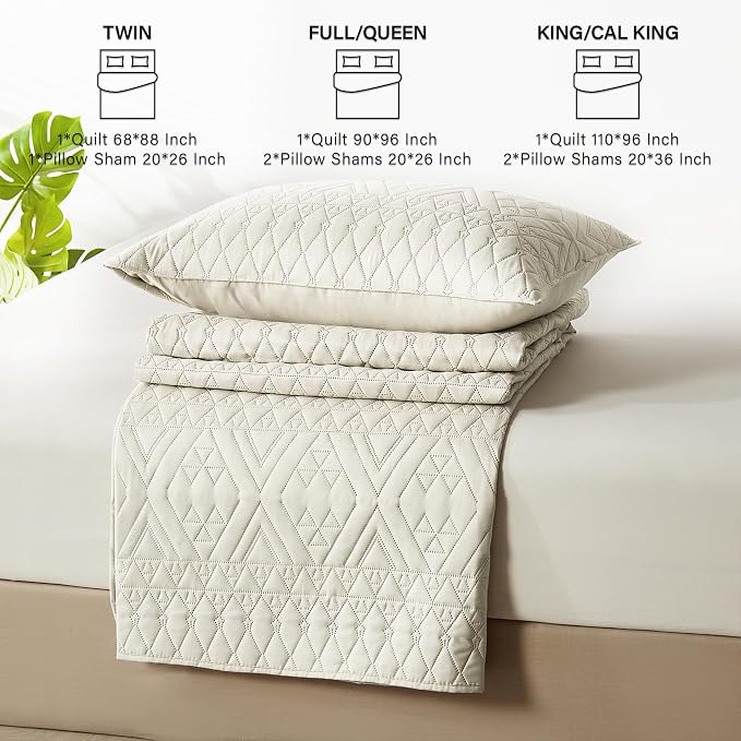 akkialla King/Cal King Quilt Set, Boho Style in a Solid Color, Cream - Image 7