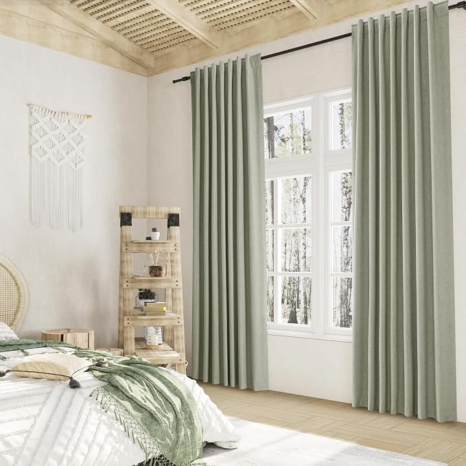 Sage Green 100% Blackout Linen Curtains 120 Inch Length 2 Panels Set - Image 8
