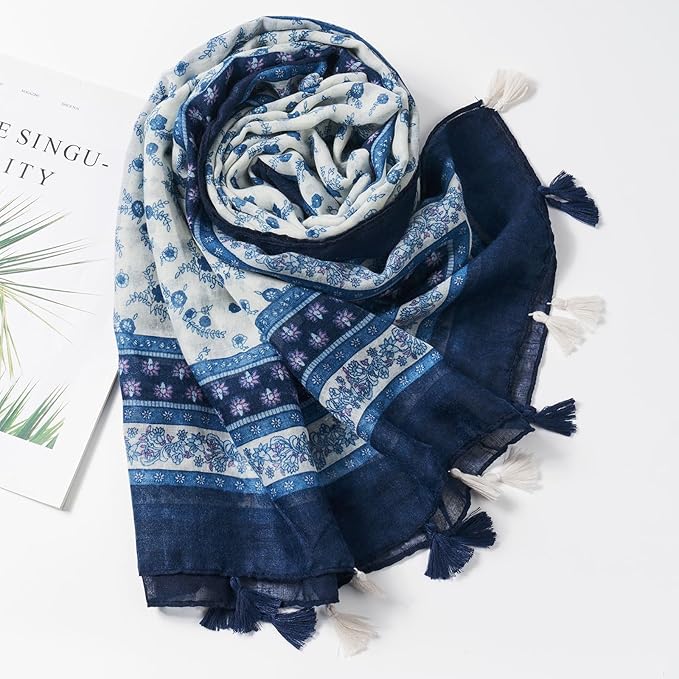 Scarf for Women Lightweight Soft Floral Leopard Printed Scarves Fall Winter Fashion Shawl Wrap with Fringe