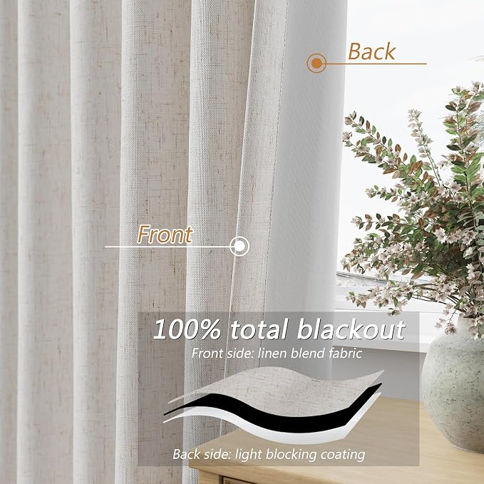Light Beige Extra Long 100% Blackout Curtains 120 Inch Length 2 Panels Set - Image 4