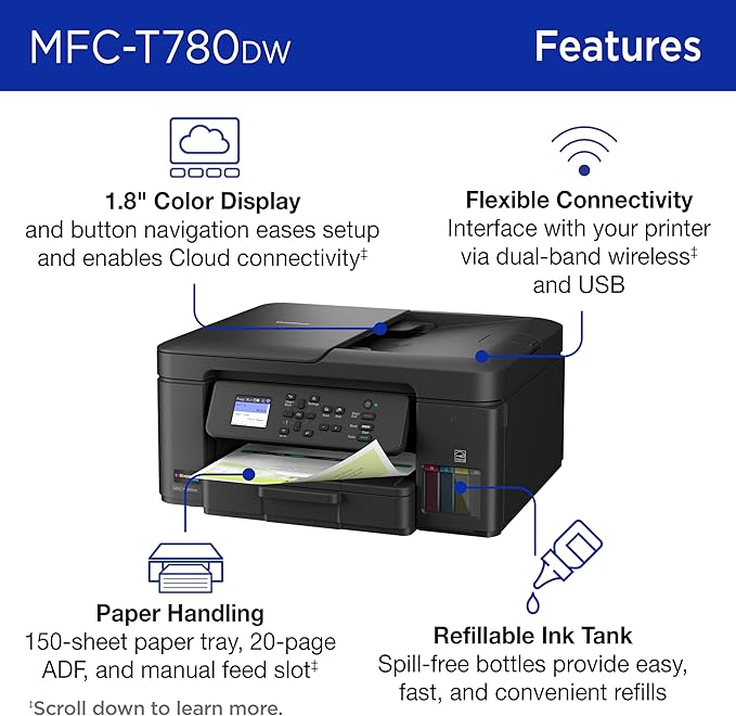 Brother INKvestment Tank 780 Wireless Color Inkjet All-in-One Printer with Duplex Printing | Includes up to 3 Years of Ink in-Box(1) and a 3-Year Limited Warranty(2) (MFC-T780DW)