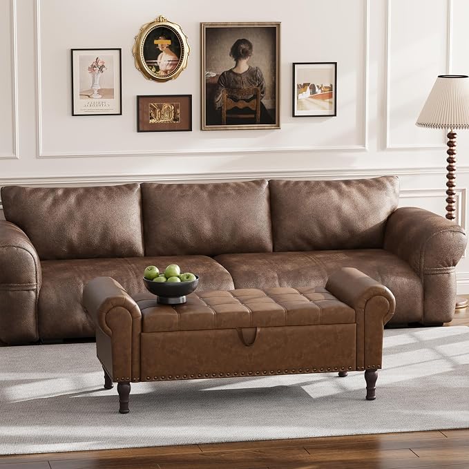 Apicizon 51” Bench with Storage, Upholstered Tufted Button Bedroom Bench with - Image 7