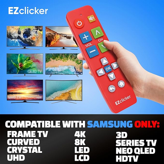 Samsung Replacement TV Remote Compatible with Samsung TV's ONLY (Red) Big Button TV Remote Control, Simplified and Easy to Use (2xAAA Batteries not Included)