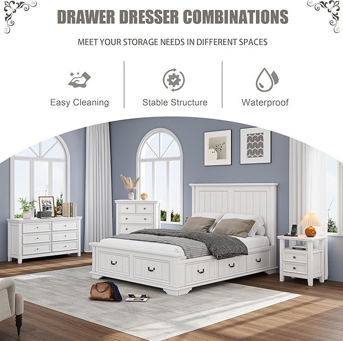 White Dresser for Bedroom 6 Drawers Dresser - 47.2" Wide 6 Chest of Drawers Storage Double Cabinet as Bedfoot Organizer & Wardrobe Cabinet