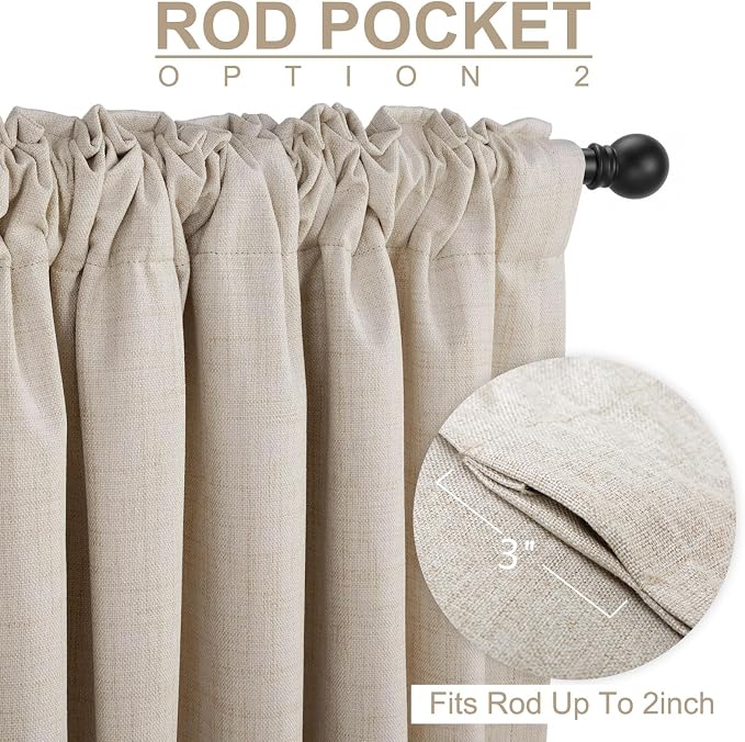 Linen Textured Total Blackout Sliding Door Curtains 96 Inches Long, Cream | - Image 4