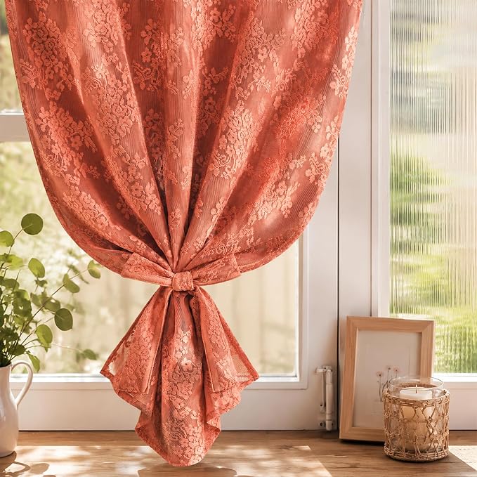 Yinhua Terracotta Kitchen Curtains 36 Inch Length Double Layer Curtain - Image 7