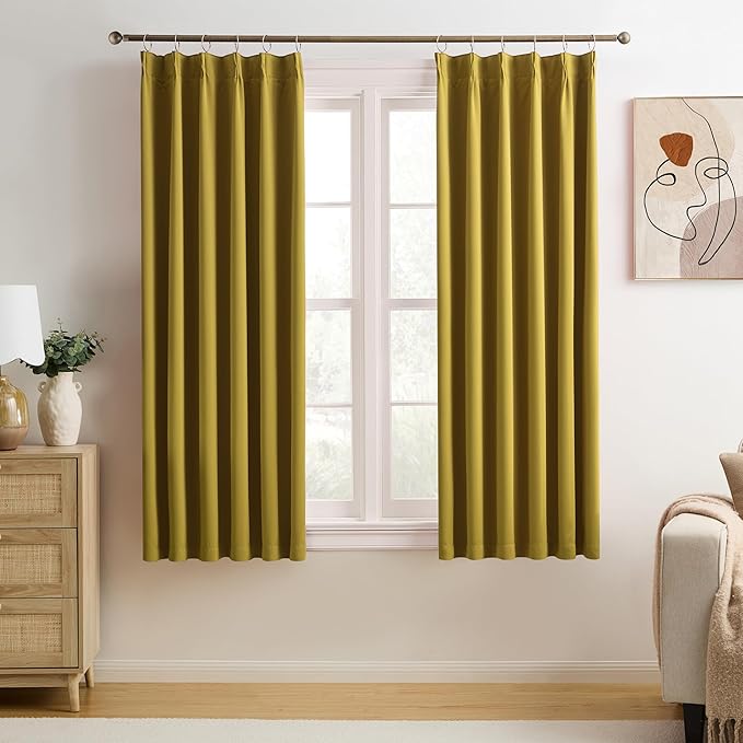 Yellow Pinch Pleated Curtains 72 Inch Length 2 Panels Set Noise Cancelling by KEQIAOSUOCAI