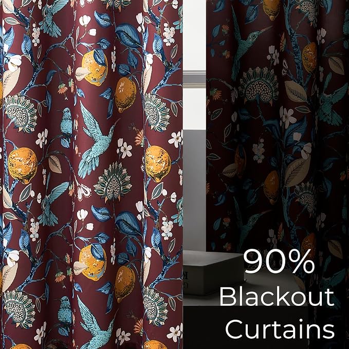Rust Vintage Floral Curtains 84 Inch Long Luxury Whimsical Euro Flower Lemon - Image 5