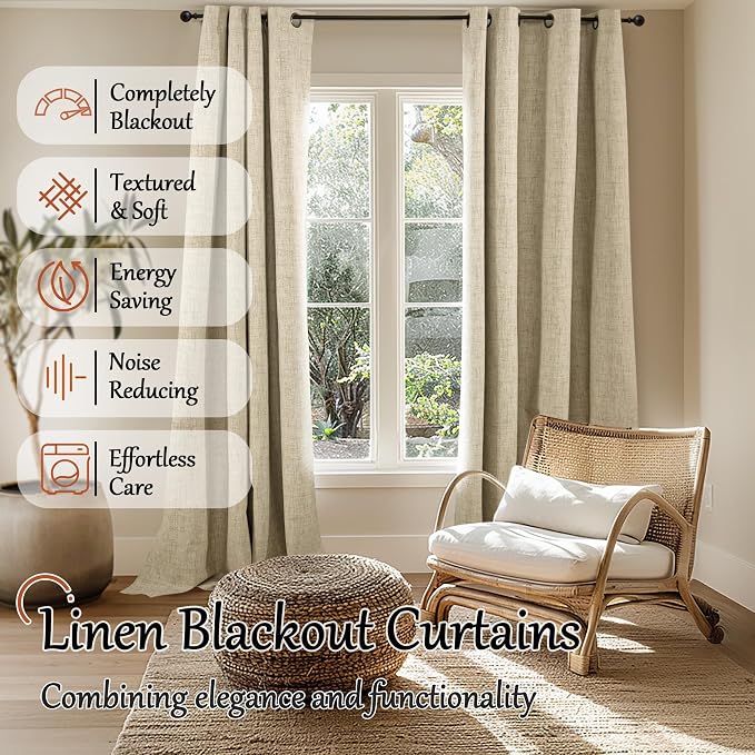 95 Inch Extra Long Burlap Blackout Curtains - Image 2