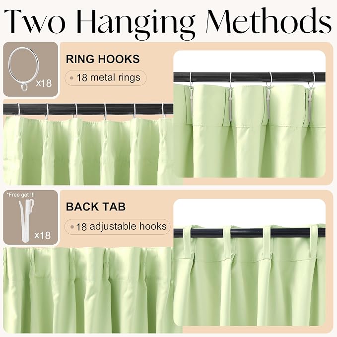 Etherealveil Pastel Green Pinch Pleated Blackout Curtains 2 Panels 60"x95" | - Image 6