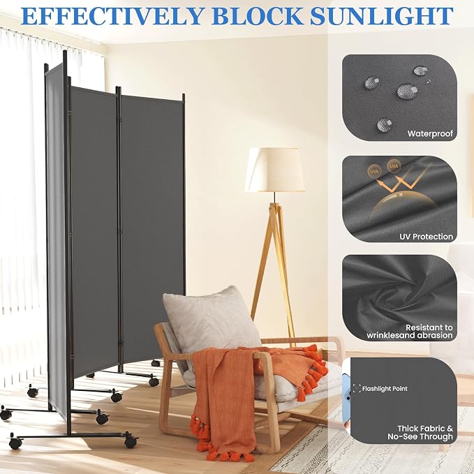 SUNALLY Room Divider Privacy Screens, 8 Panels Dividers - Image 3