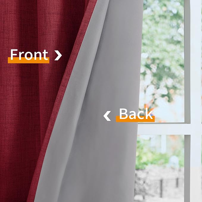YoungsTex Burgundy Linen Blackout Curtains 80 Inches Long - Image 7