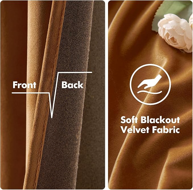 MIULEE Velvet Curtains Gold Brown 52 x 90 Inch Length Set of 2 | Grommet Drapes - Image 3