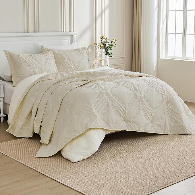 Kingnex Oversized King Bedspreads 128x120 Ultrasonic Quilted Beige | Extra Wide - Image 6
