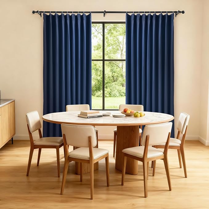 Etherealveil Navy Blue Pinch Pleated Blackout Curtains 2 Panels 60"x102" | Back - Image 4