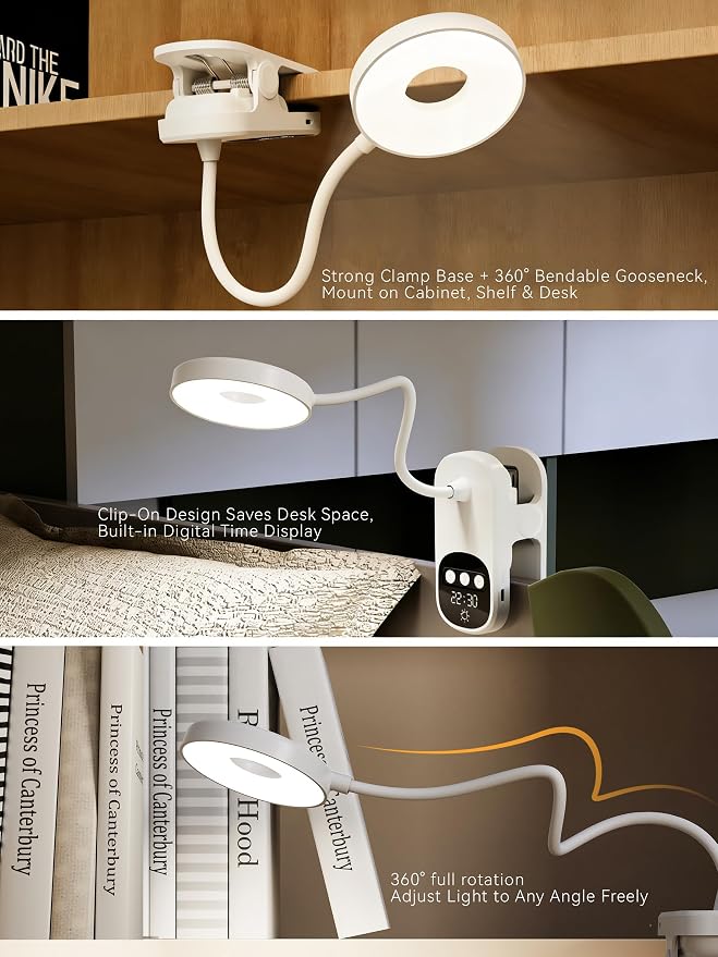 Clip On Desk Lamp Wireless 6000mAh Rechargeable LED Reading Light 3 Colors | - Image 5