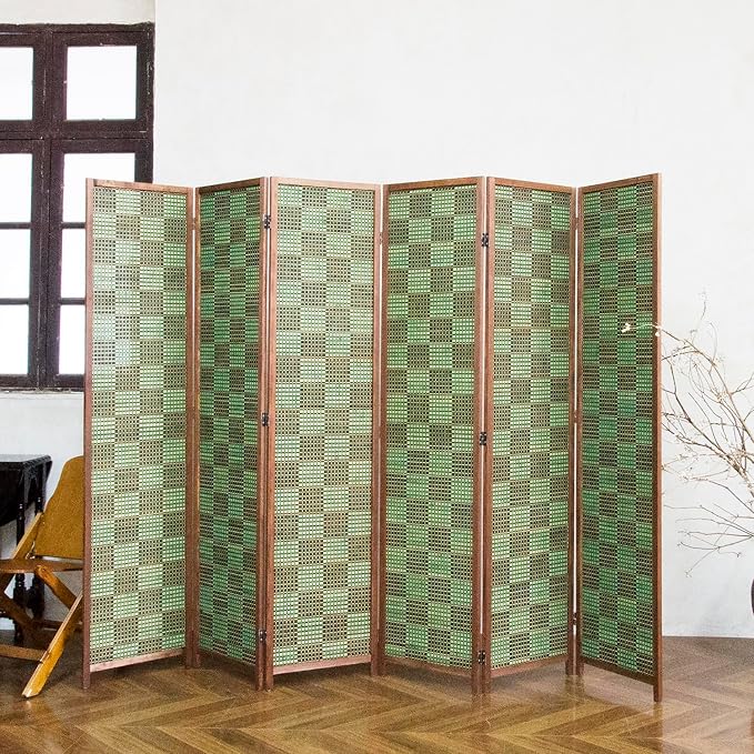 6 Panel Bamboo Room Divider, 5.6 ft Tall Double-Sided Folding Privacy Screen - Image 3