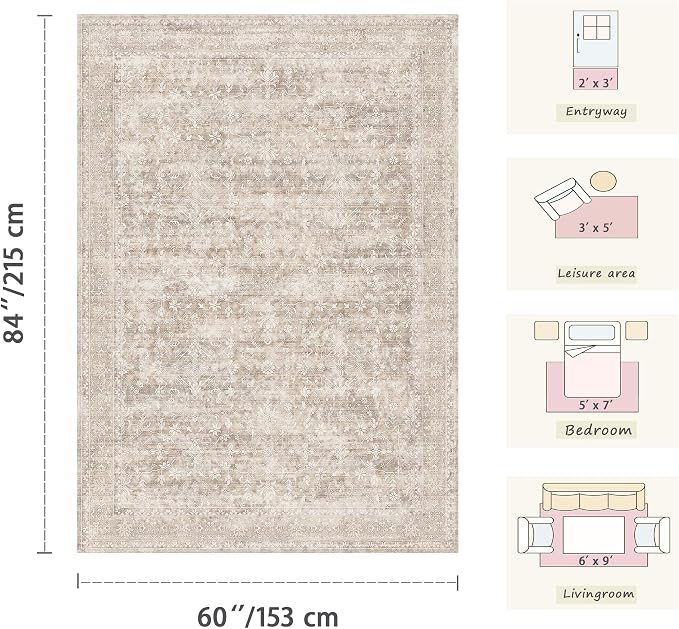 Latte&Fog 5x7 Beige Rug for Living Room，Washable Area Rugs for Bedroom | Non - Image 2