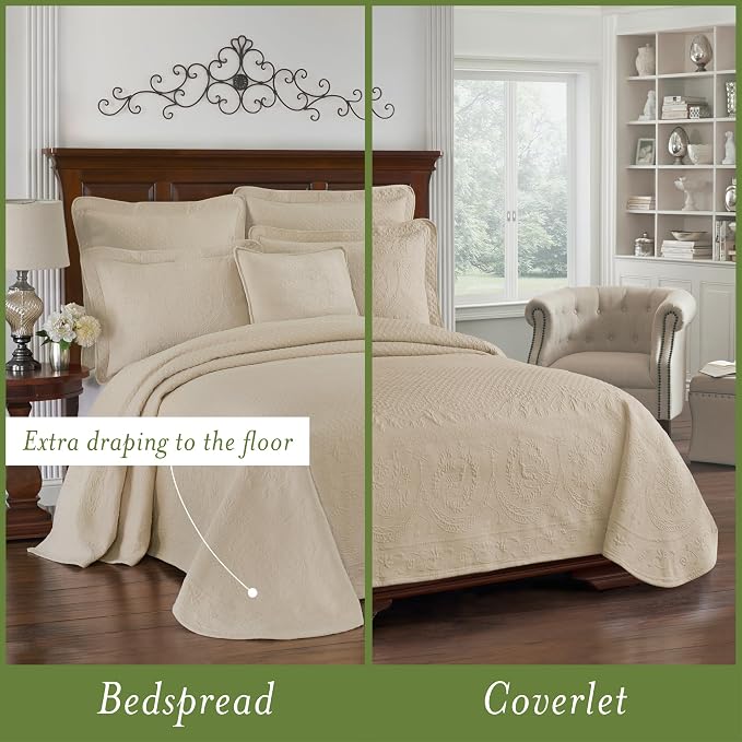 King Charles Modern Farmhouse Floral Matelasse Bedspread, 100% Cotton - Image 3