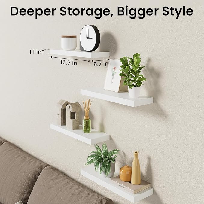 BAYKA White Floating Shelves 15.7in, Wall Mount Rustic Wood Shelf | Easy Install - Image 8