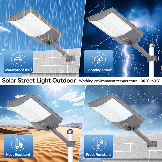 10500W Solar Street Lights Outdoor, 650000LM 7000K Solar Parking Lot Lights Dusk to Dawn 40000mAh IP67 Waterproof Pole Security Flood Lamps with Motion Sensor and Remote for Yard, Garage, Driveway