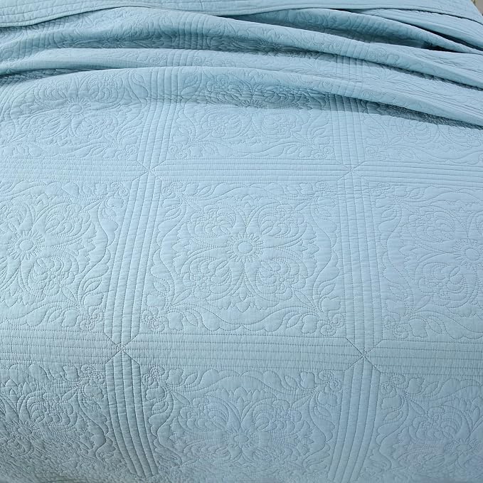 ROOMLIFE Quilt Set Queen Size 3D Floral Embroidery Pattern 3-Piece Cotton - Image 4