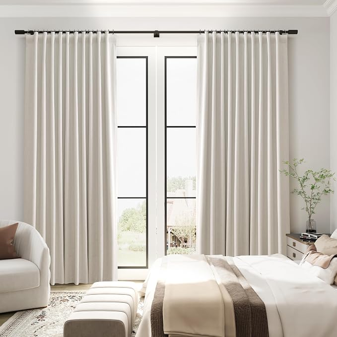 Cream Natural 100% Blackout Linen Drapes Curtains 54 Inch Length 2 Panels Set - Image 7