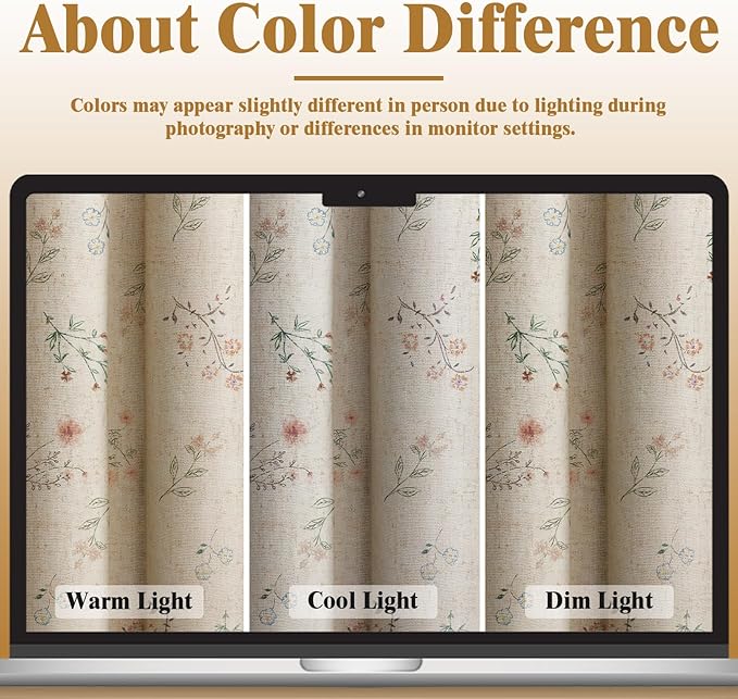 Boho Floral 100% Blackout Curtains 84 Inch 2 Panels Linen Texture | Farmhouse - Image 7