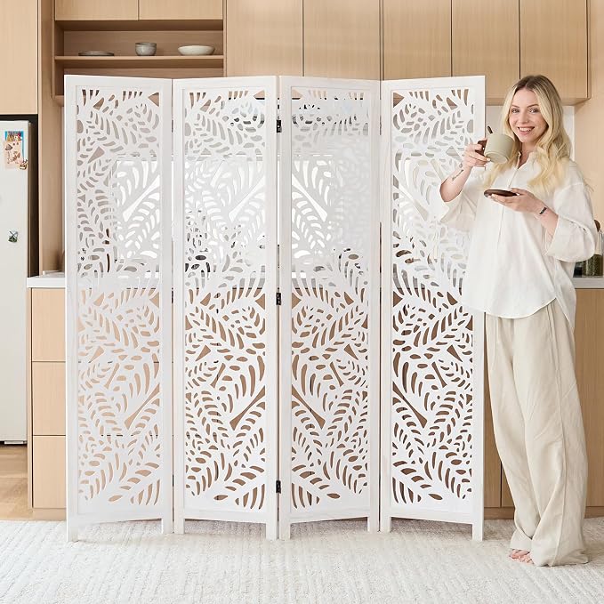 Leaf-Carved Room Divider Privacy Screen - Image 7