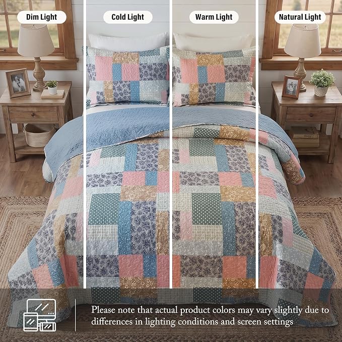 Etwel Lightweight Patchwork King Size Quilt Set - Image 5