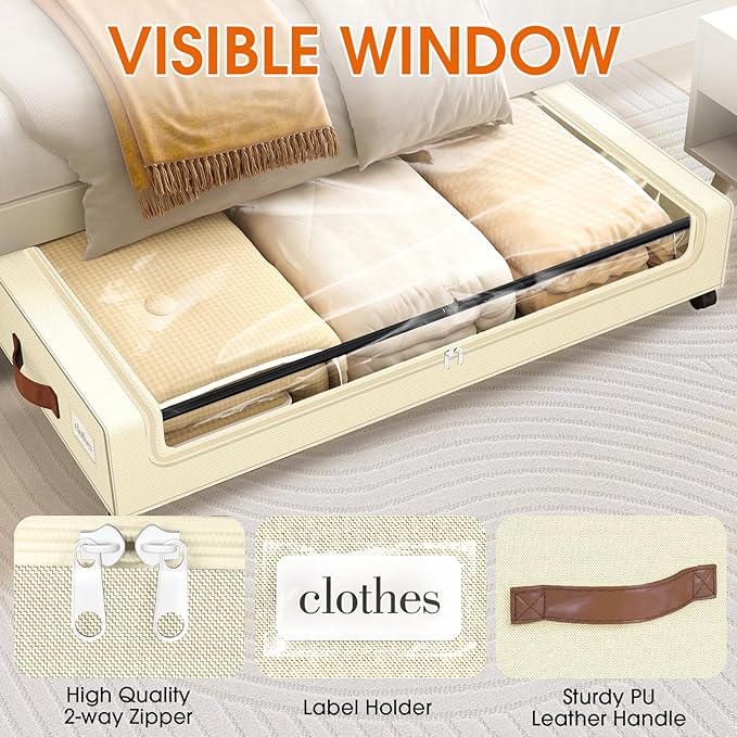 Under Bed Storage with Wheels 2Pack Storage Containers with Clear Window | - Image 3