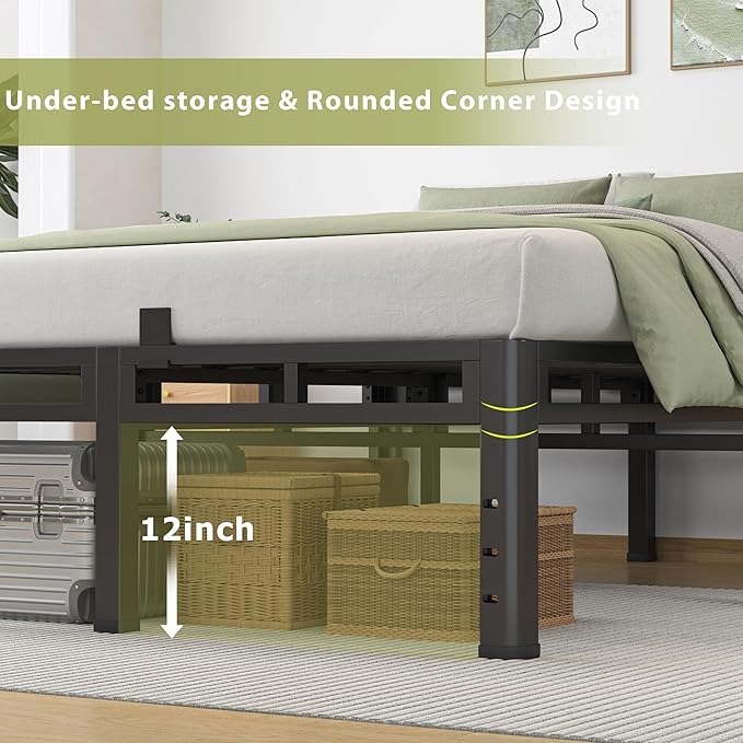 NKZ Twin Size Bed Frame 16 Inch, Metal Bed Frame & Box Spring 2 in 1 Platform with Round Corner Legs, 4000lbs Weight Capacity Reinforced Metal Frame, Headboard Hole, Noise-Free, Easy Assembly