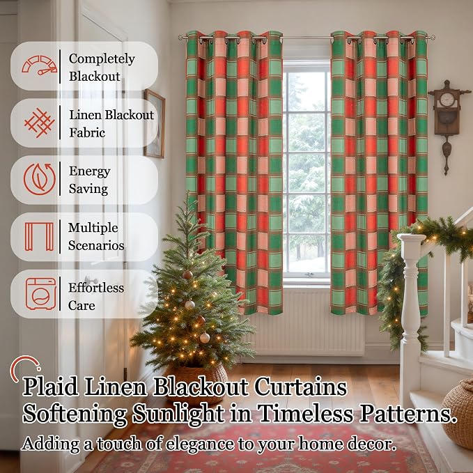 Red Green Plaid Blackout Curtains - Image 6