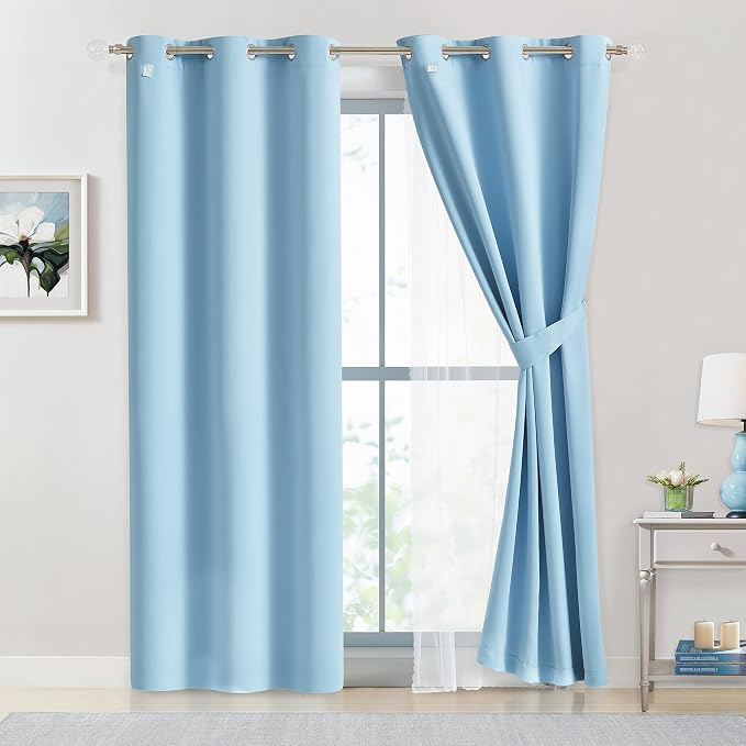 Bujasso Sky Blue 80% Blackout Curtains - Image 4