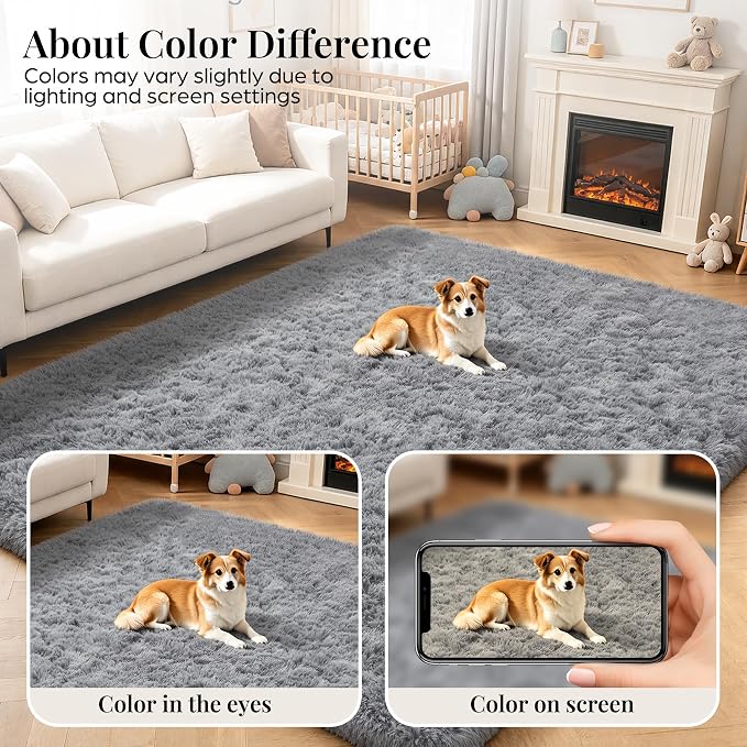 PLHXFR 4x6 Area Rugs Living Room: Fluffy Bedroom Rug Shag Carpet Grey | Upgrade - Image 7
