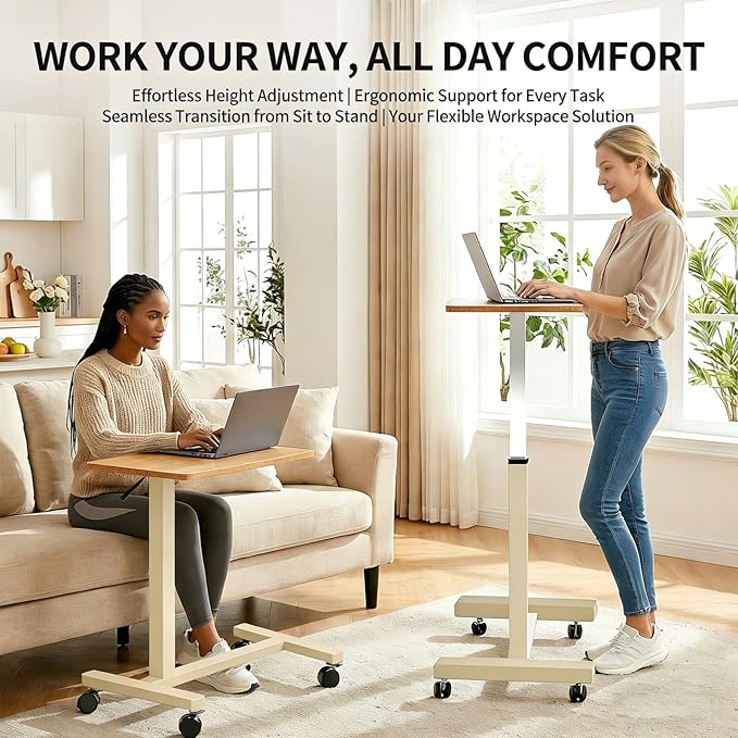 Adjustable Overbed Table with Wheels, Pneumatic Height Lift Rolling Bedside - Image 4