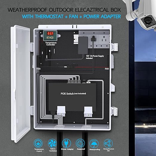 Akwscyby Outdoor Electrical Box, Waterproof Electrical Junction Box IP65 ABS Plastic Enclosure with Fan & Thermostat, Mounting Plate and Hinged Lid (18.1" Hx 12.5" L x 6.3" W)