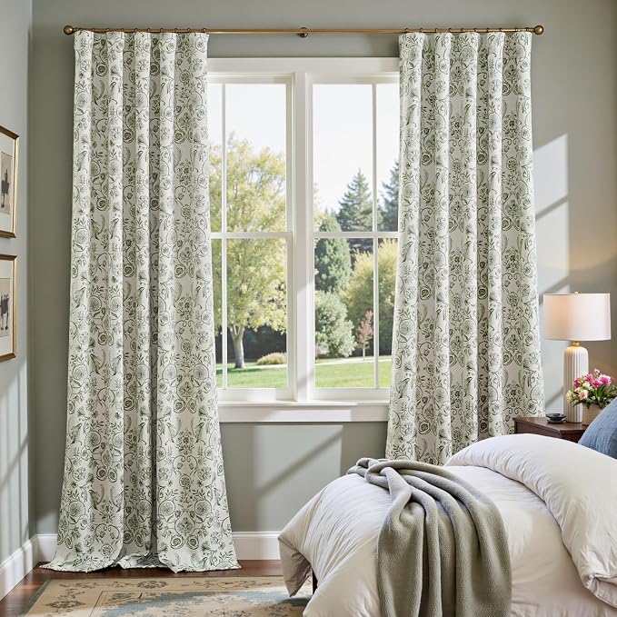 jinchan Green Floral Blackout Curtains 96 Inch Farmhouse Back Tab 2 Panels | - Image 6