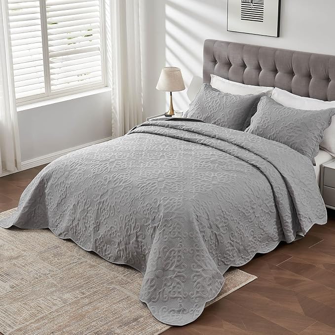 Kingnex Oversized King Bedspreads 128x120 Gray | Lightweight, Extra Wide Quilt - Image 4