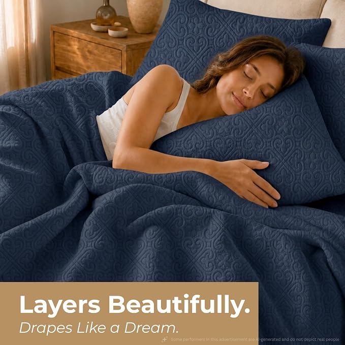 HLC.ME Lorenzo - Navy Blue Bedspreads Full Queen Size Quilt Set, Lightweight - Image 2