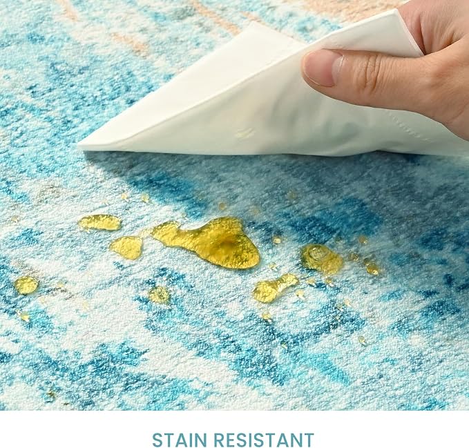 Ompaa Living Room Rug 6x9 Teal Blue Area Rug Machine Washable Boho Rug Non Slip - Image 6