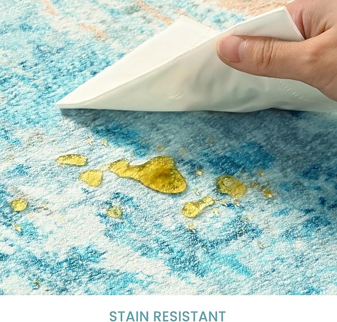 Entrance Rugs Indoor 2x3 Teal Blue Entry Rug Washable Abstract Small Area Rug - Image 7